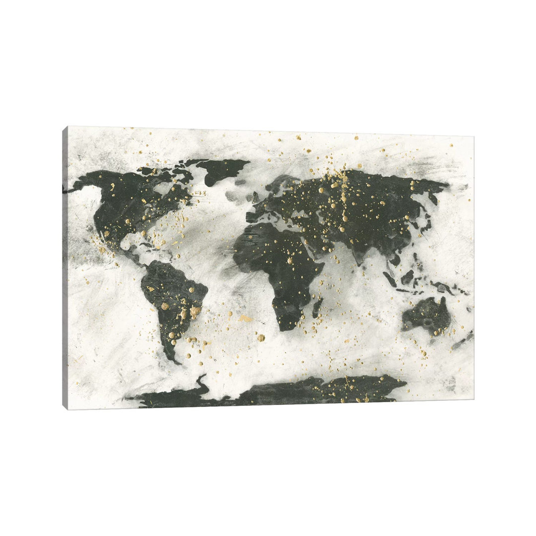 World Map Gold Speckle by Chris Paschke - Wrapped Canvas Painting