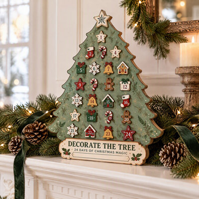 Wooden Christmas Advent Calendar 24 Days Countdown Tree Tabletop Decoration Holiday Decor for Christmas Decor Gifts