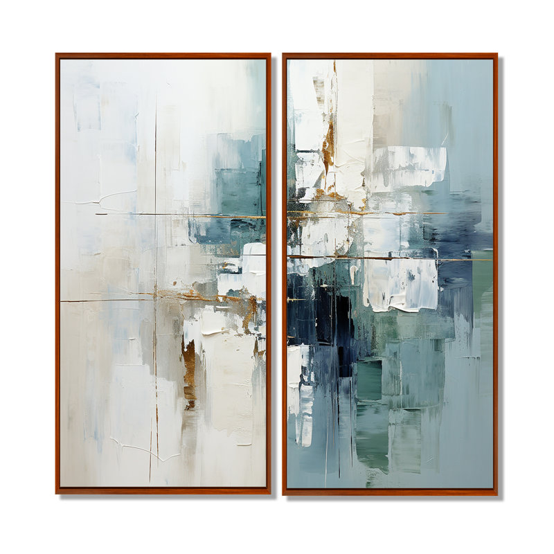 Clayten - ensemble de 2 impressions sur toile bleu sarcelle, 32" H x 32" W, Impression encadrée flottante, Brown