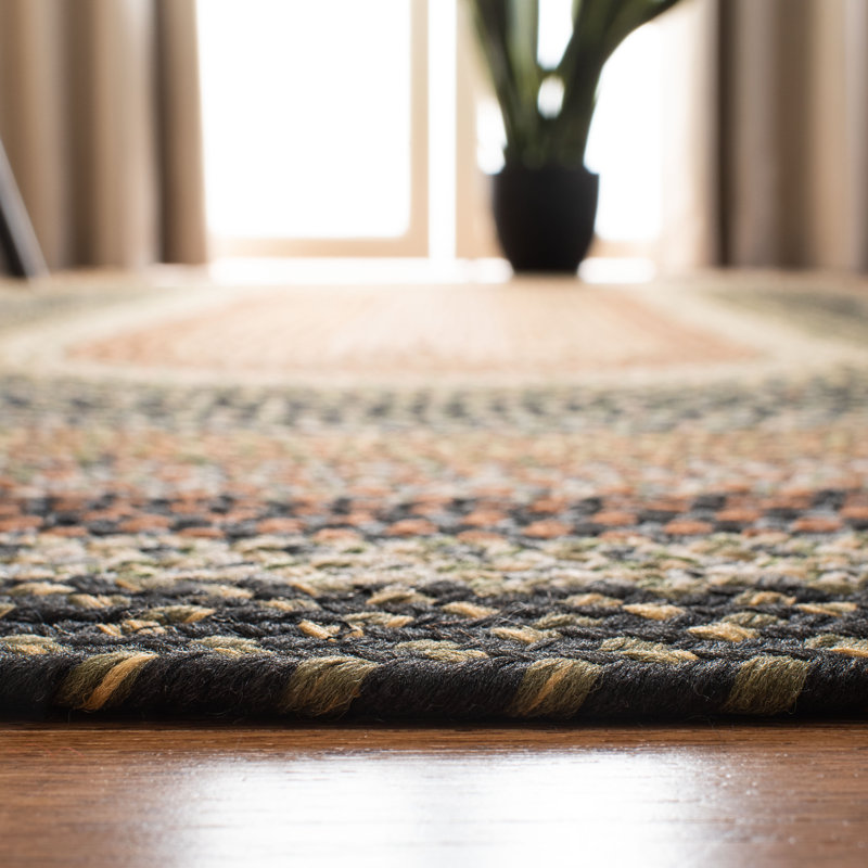 Tapis d'intérieur / extérieur géométrique tissé à la main Georgina, Ovale 10 pi x 14 pi, Brown/Green
