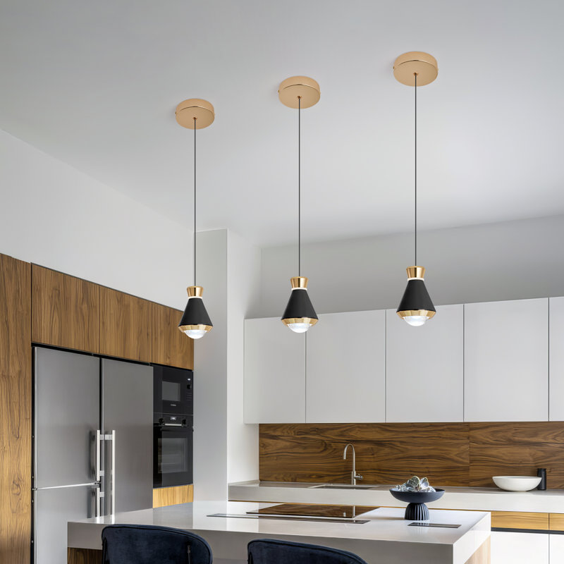 Mini luminaires suspendus modernes à DEL pour îlot de cuisine, Noir / or
