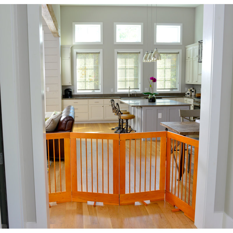 Oak 4-Panel Freestanding Solid Wood Pet Gate