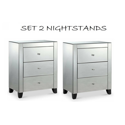 Alyvia Town Mirrored 3 Drawer Nightstand