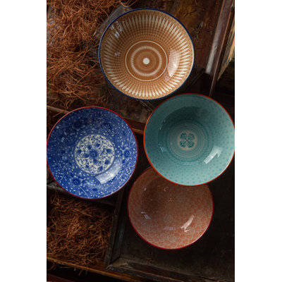 Wetumka 4 Piece Geometric Print Ceramic Soup Bowl Set