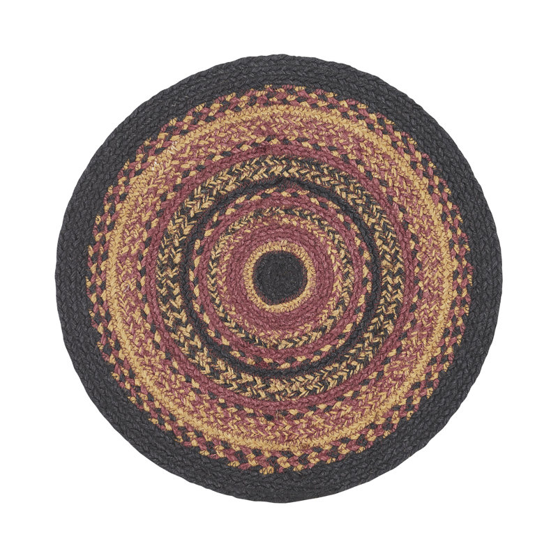 Heritage Farms Black and Burgundy Jute Round Trivet