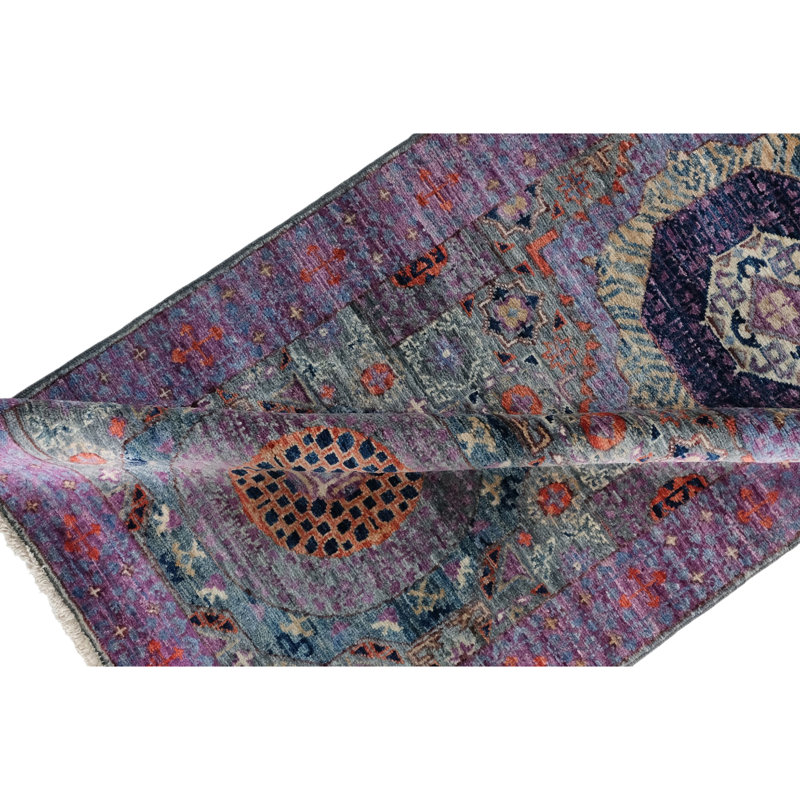 Hand Knotted Wool Area Rug in Gray And Purple