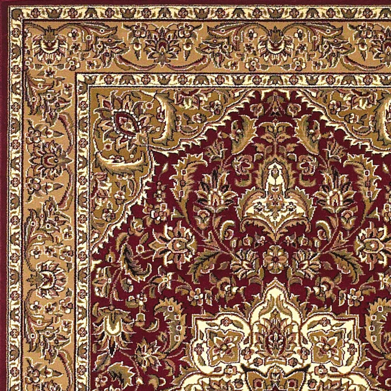 Tapis rouge/beige fabriqué à la machine Oakham, Tapis de couloir 2 pi 2 po x 7 pi 11 po