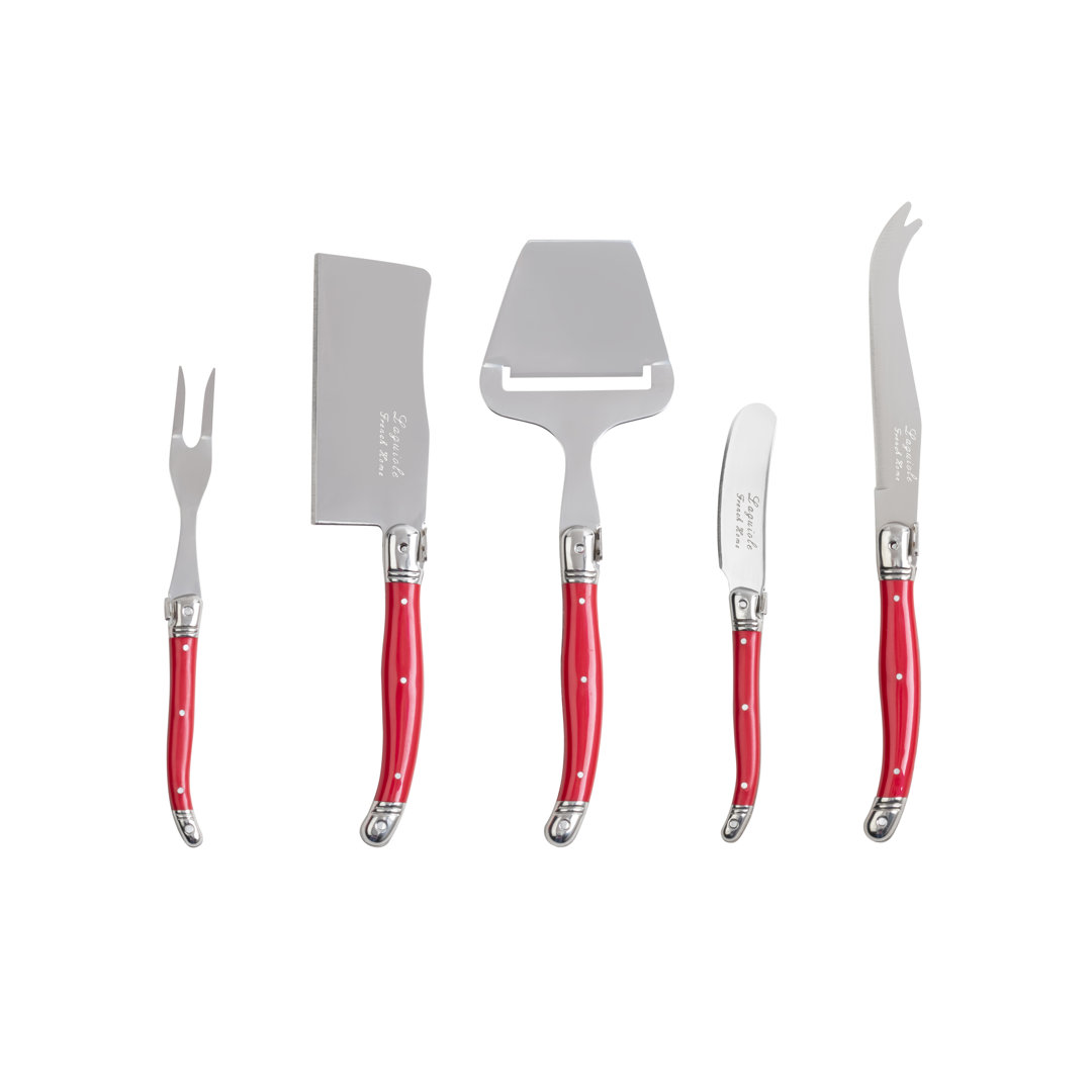 French Home Laguiole 5 Piece Cheese Knife, Fork and Slicer Set, Scarlet Red French Home