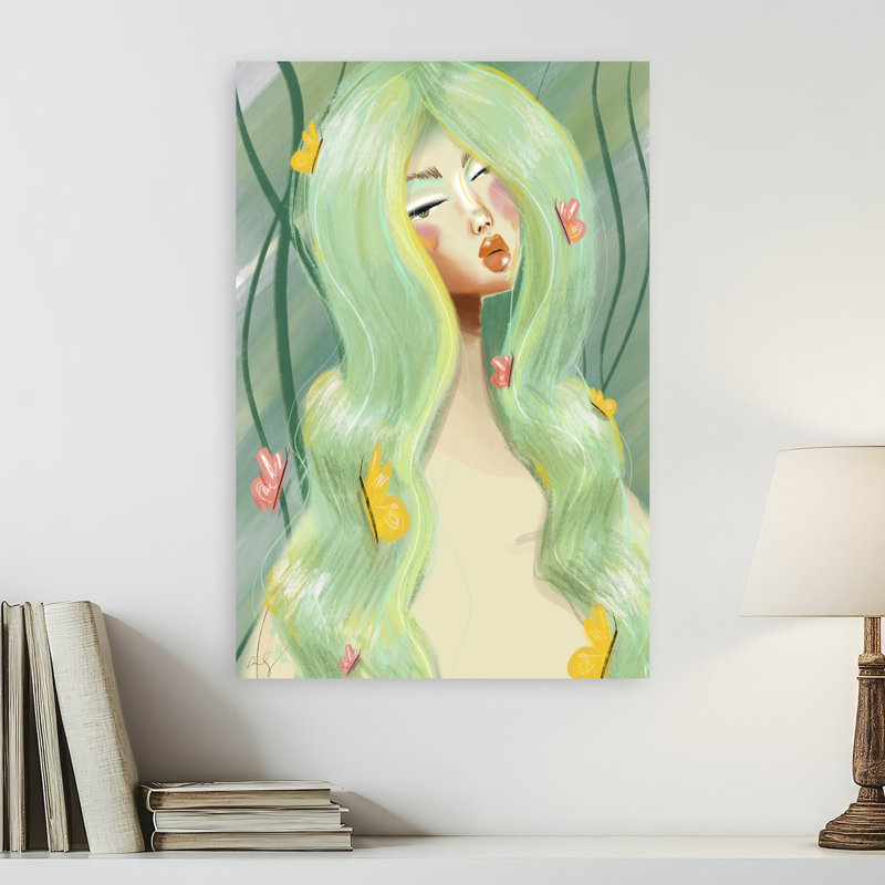 «Serene Green Hair Butterflies», impression d'art mural papillon contemporain, 24" H x 16" W