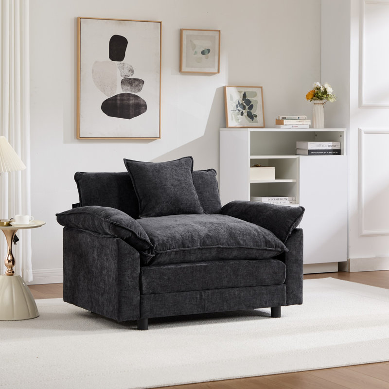 Fauteuil d'appoint moderne avec repose-pieds, fauteuil club rembourré, fauteuil de lecture pour la chambre à coucher, Black