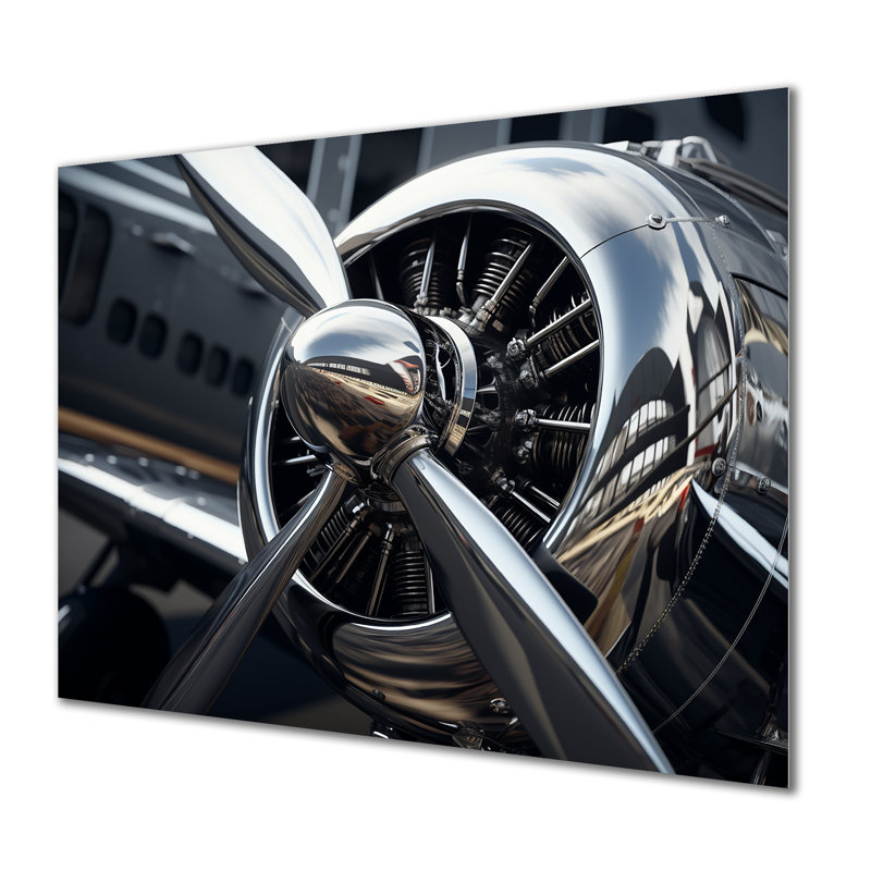«Silver Wings Chrome Reflection Airliner» - art mural train, Métal métal, H 34 po x l 44 po x P 1,5 po