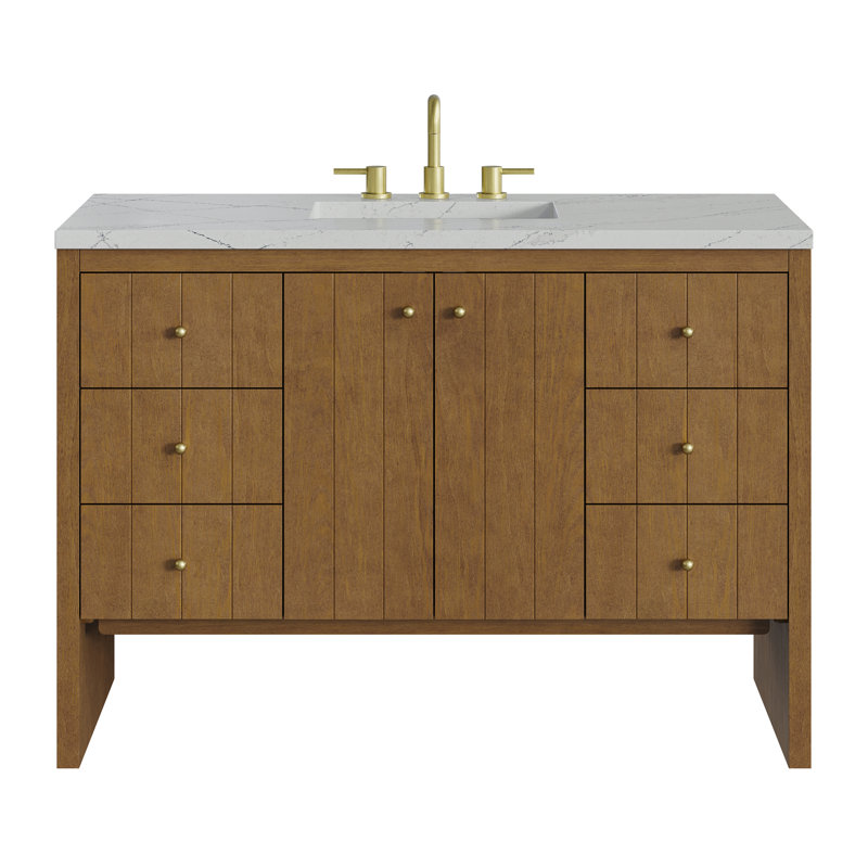 Hudson 48" Single Bathroom Vanity Set, Victorian Silver, 8" Widespread, Honey Oak