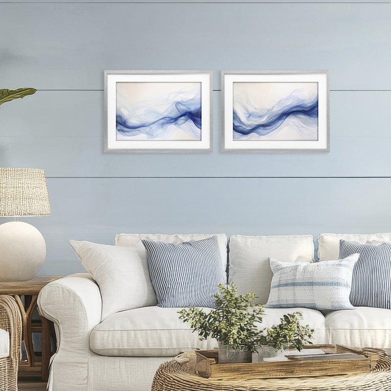 Dreamy Indigo Mist, ensemble de 2 impressions encadrées sous verre, design par Andrea Haase, H 14 po x l 20 po