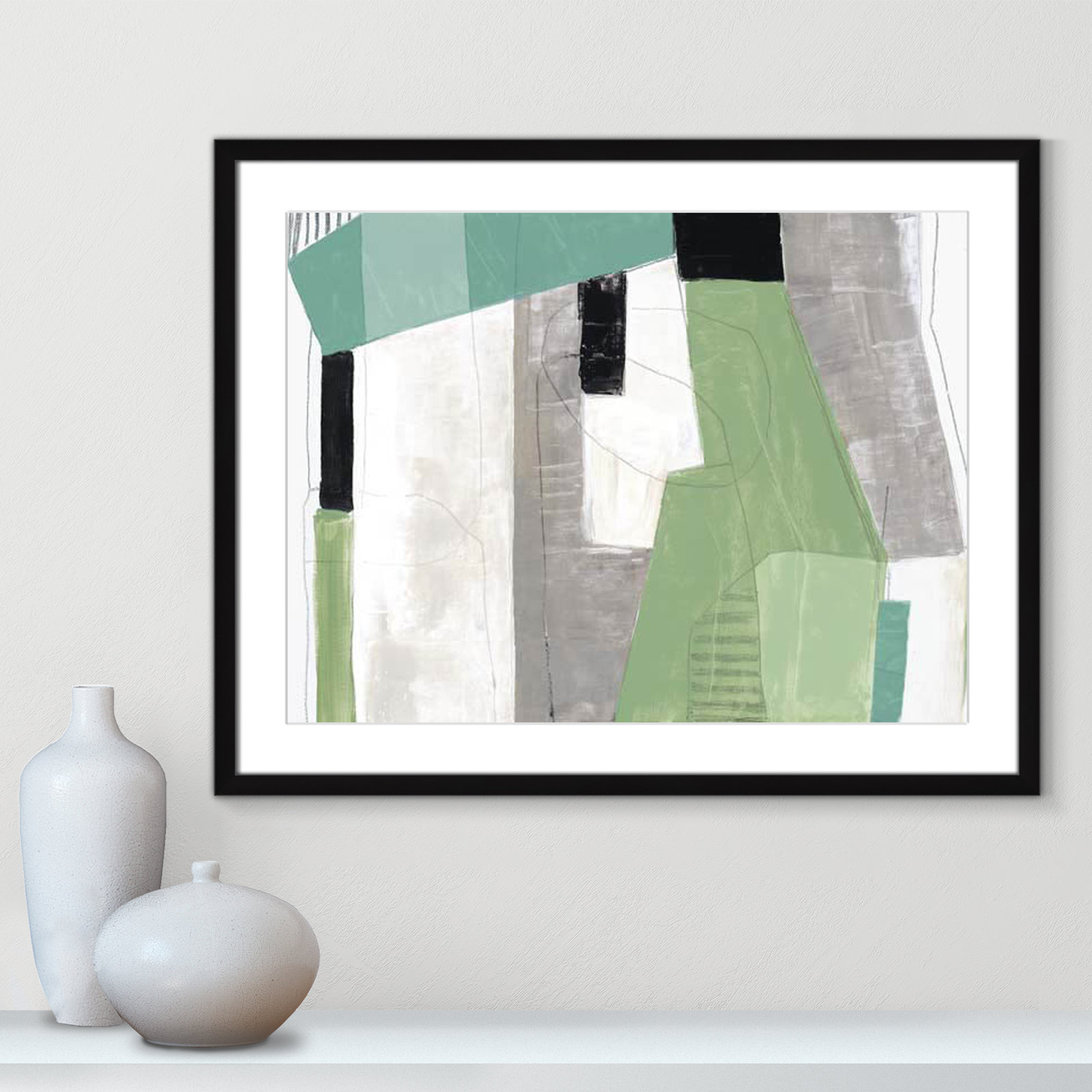 Evergreen Essence Print, White, 23.5" H x 29.5" W x 1.25" D, Black Box Frame - Matted Fine Art Paper Print
