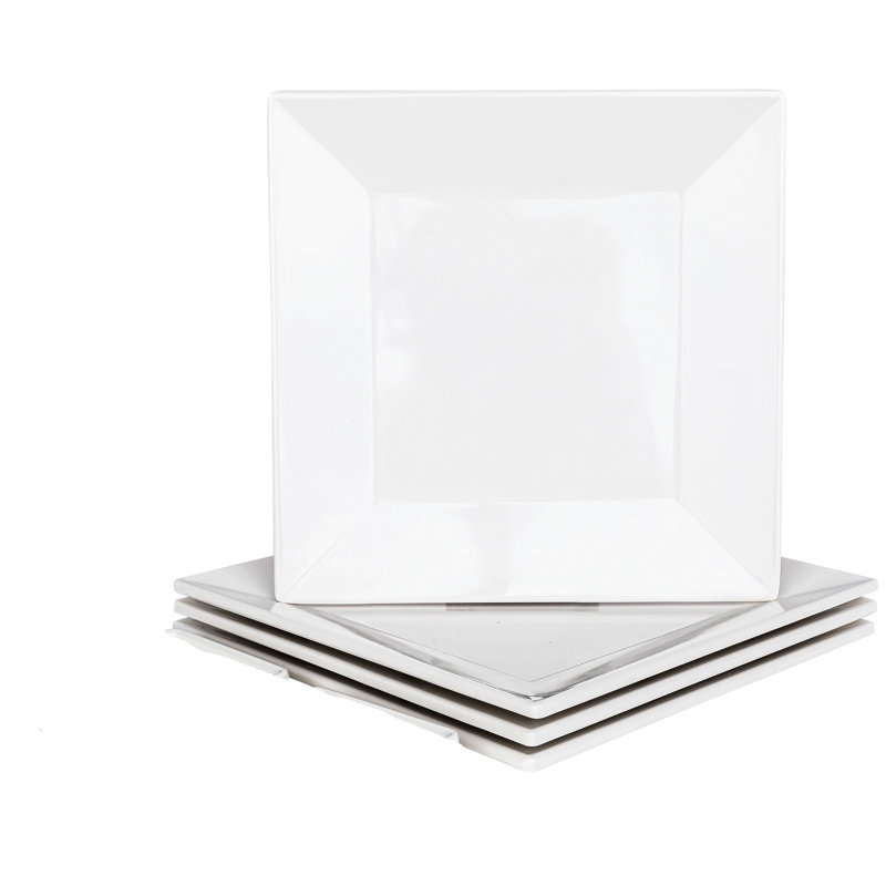 8" X 8" White Square Melamine Plates, (4 Pack) Unbreakable Elegant Dinnerware Set