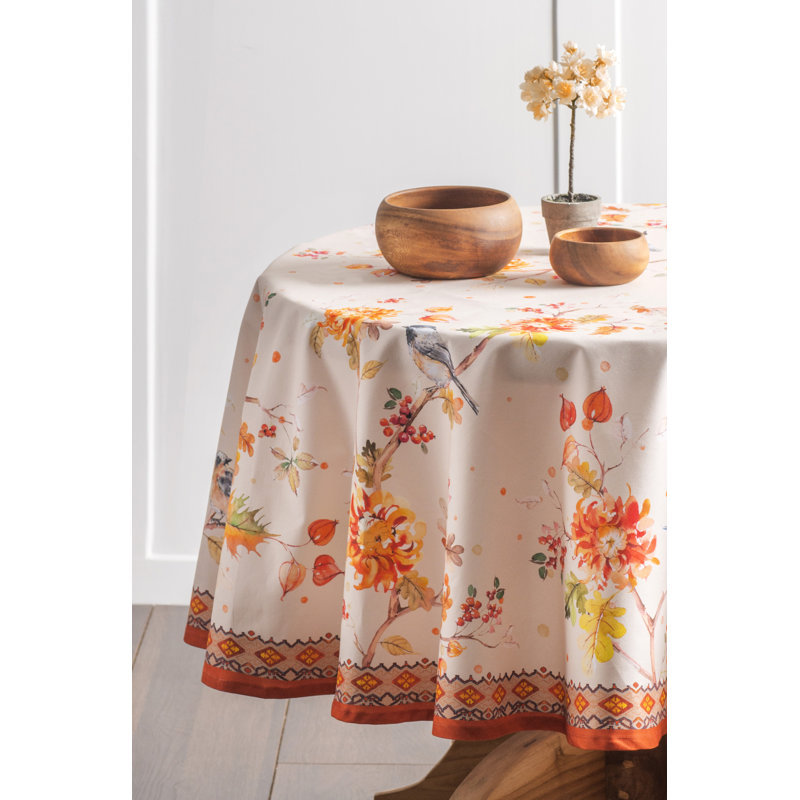 Floral 100% Cotton Round Tablecloth, 63" x 63"