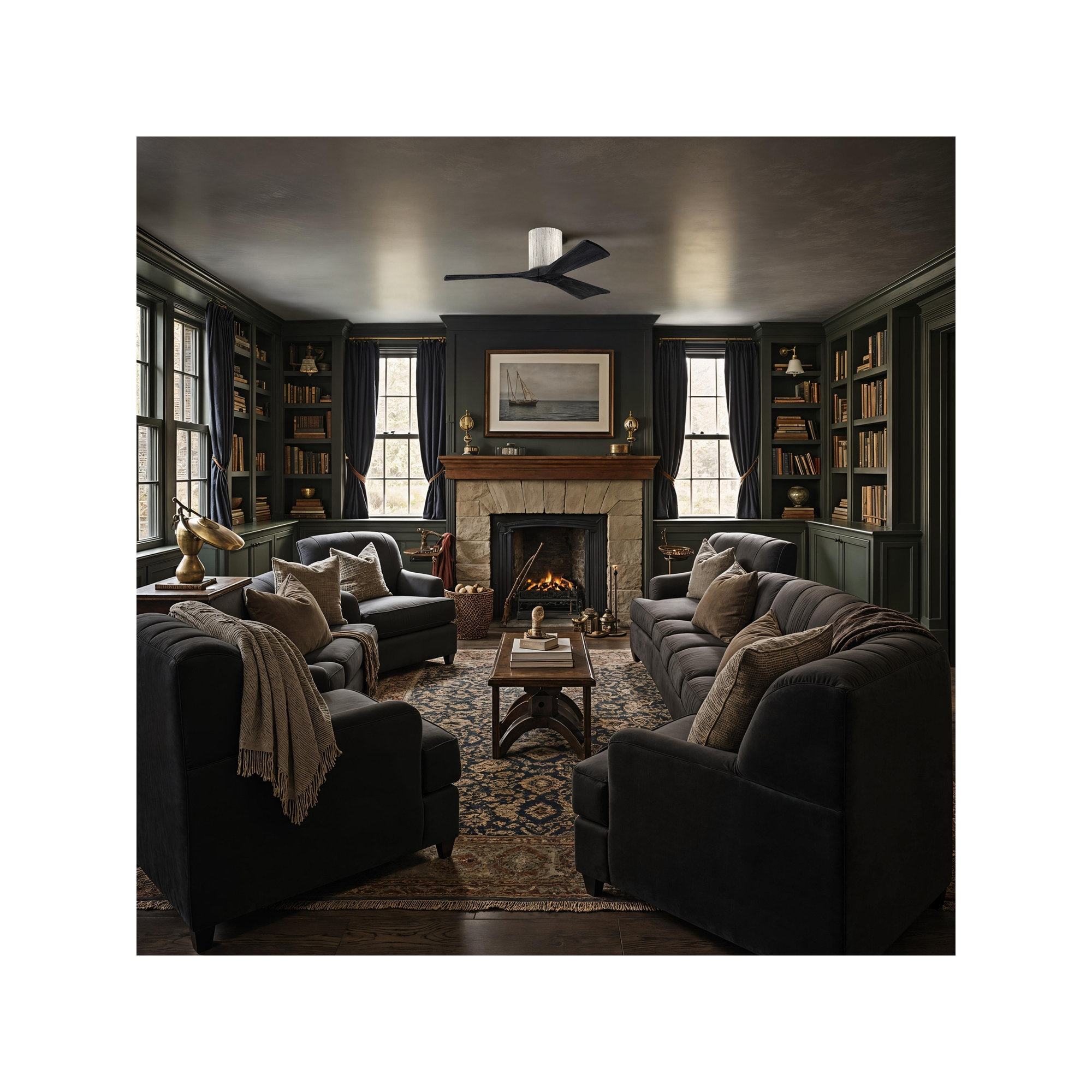 Olivier 3 Blade Ceiling Fan, Barn Wood Tone, 42", Matte Black