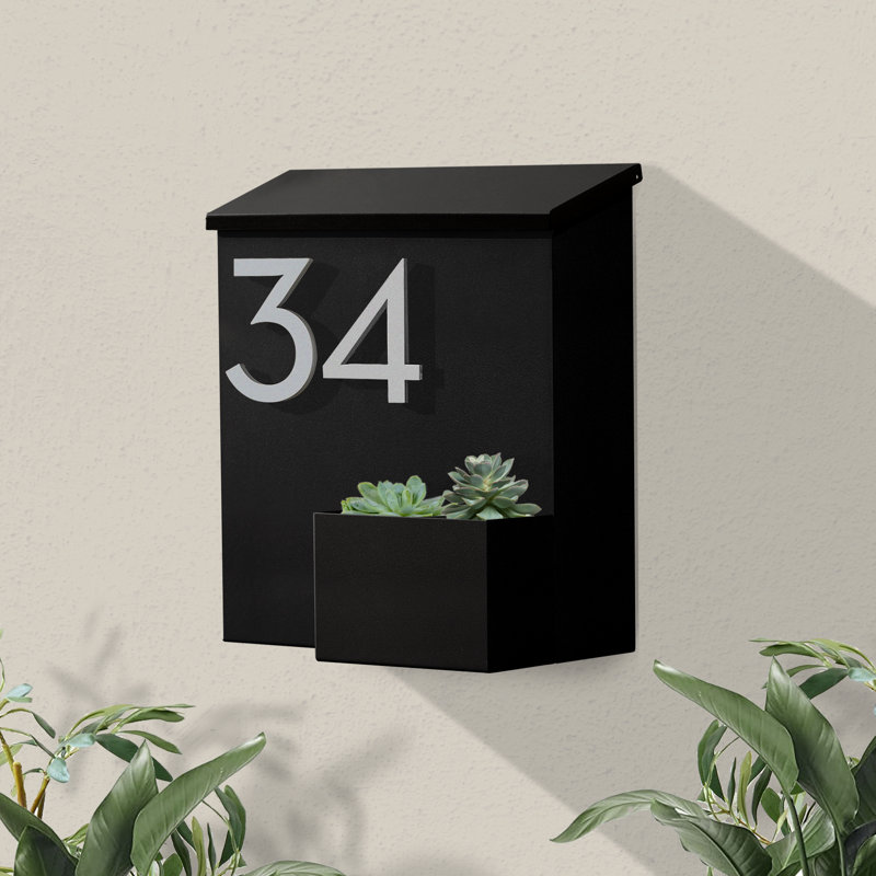 Boîte aux lettres murale en acier Greetings, Argent, Noir, Oui