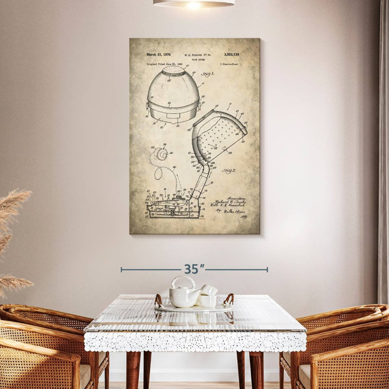 Hair Dryer 1970 Patent, 48" H x 32" W