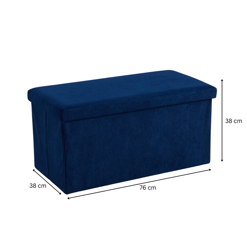 Pironi Rectangular 76cm Corduroy Fabric Storage Ottoman, Navy Blue