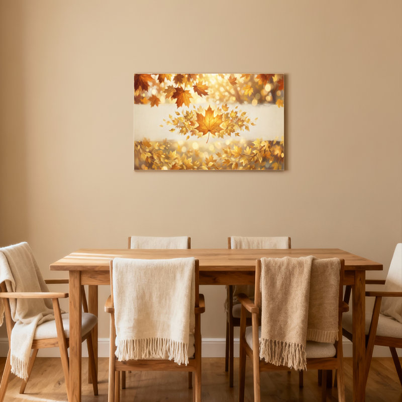 Automne, feuilles d'érable, automne doré, art mural sur toile tendue, ensemble de 1, H 16 po x l 24 po