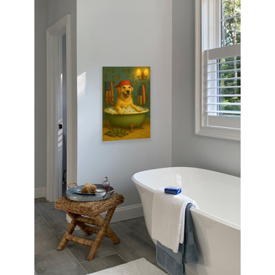 Vintage Golden Retriever Taking a Bubble Bath by Aine