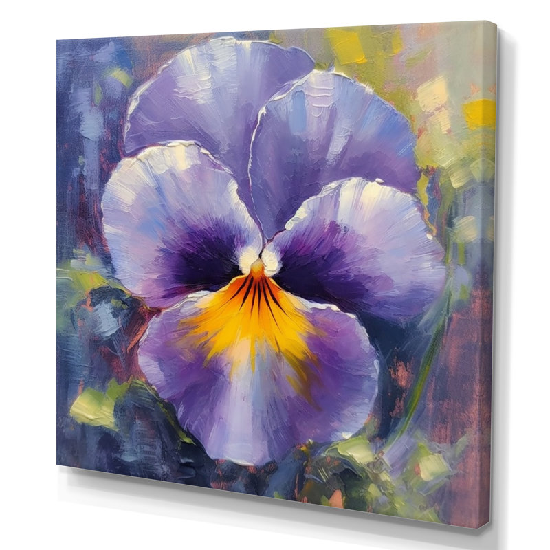 Natures jaunes mauves, pensées I, H 16 po x l 16 po x P 1 po, Toile tendue