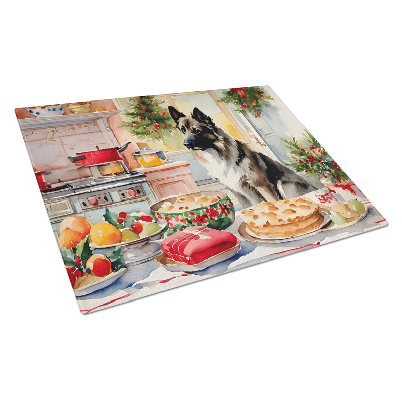 Norwegian Elkhound Christmas Cookies Glass Cutting Board