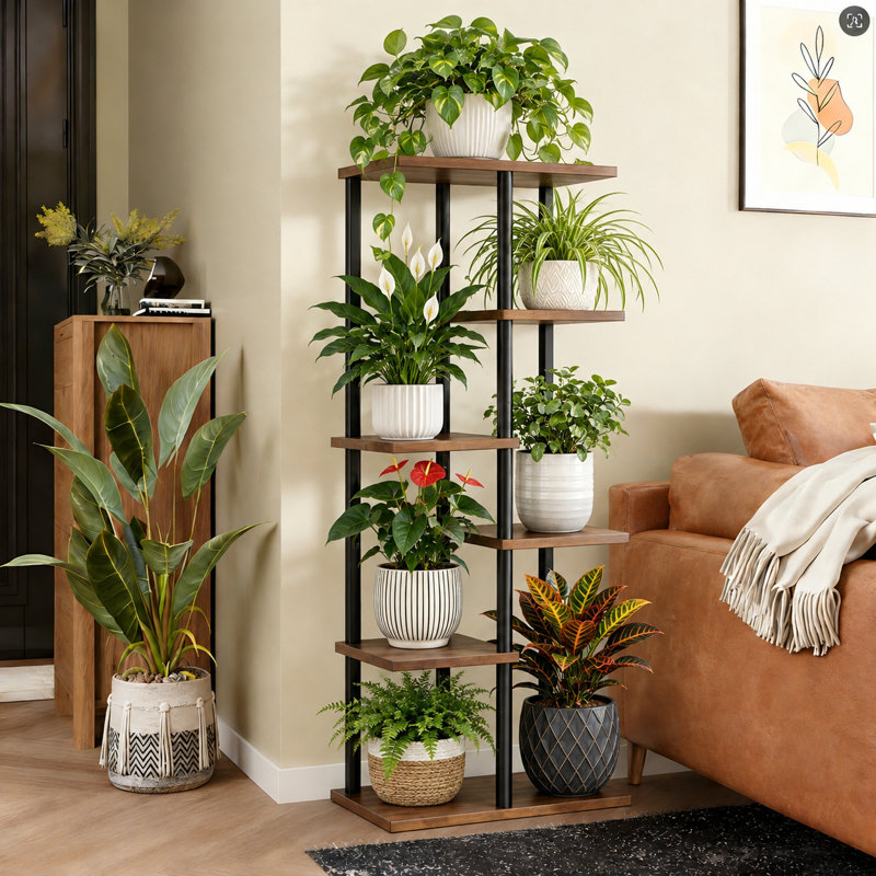 Support pour plante à 6 niveaux en métal et bois, No