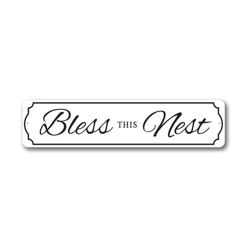 Enseigne en aluminium «Bless This Nest», H 6 po x l 24 po x P 0,06 po