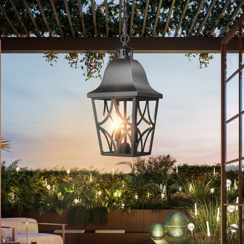 Modern Black Outdoor Pendant Light - Anti-rust Metal Hanging Lantern With Clear Glass Shade, Adjustable Chain For Porch, Foyer, Doorway (1 Pack)