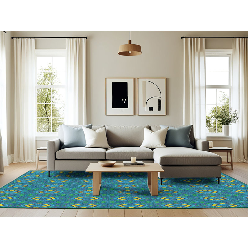 Tapis de zone bleue à motifs Branca, Rectangle 6 pi x 9 pi