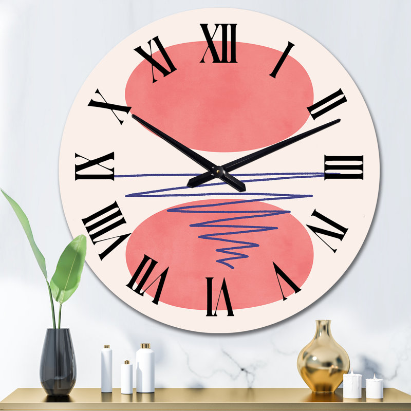 Deux lunes rouges abstraites - horloge murale moderne, Médium