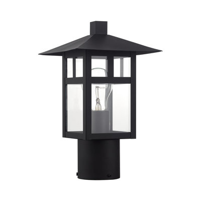 1 Light Satin Gold Medium Outdoor Post Top Lantern With Clear Glass