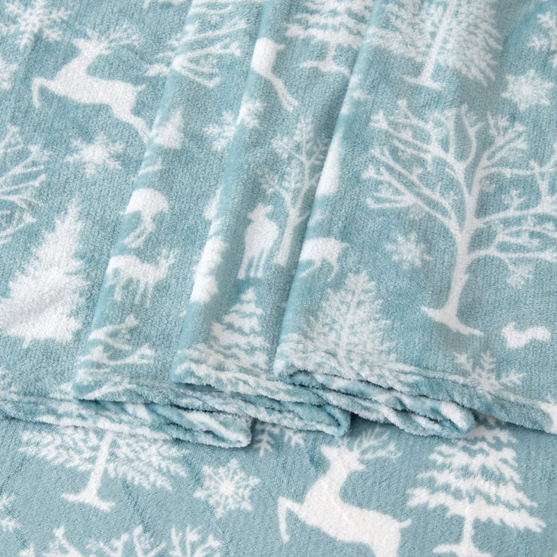 King Enchanted Woods Blue Velvet Plush Fleece Sheet Set