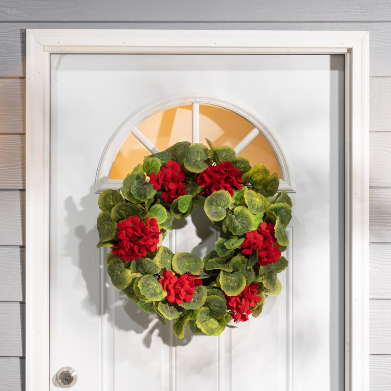 Enchanted Spring 24-Inch Fabric Geranium and Natural Twig Wreath – Timeless Floral Door Décor