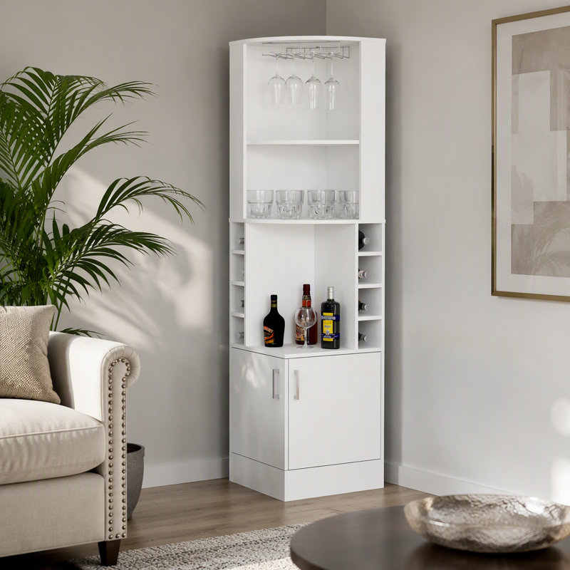 8-Bottle 2-Shelf Bar Cabinet, White