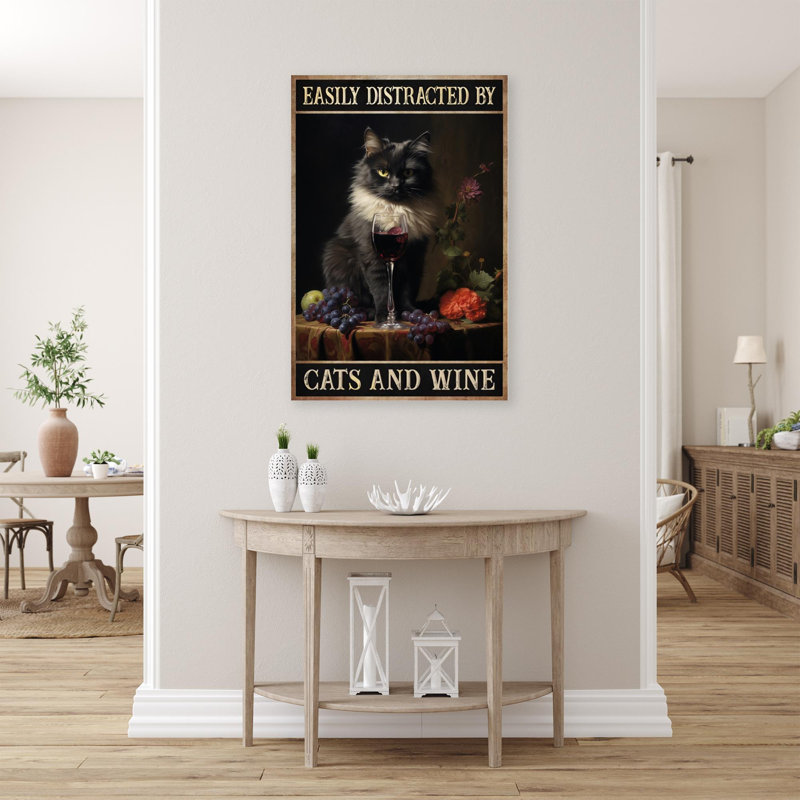 Chats et vin 10 sur toile, H 14 po x l 11 po x P 1,25 po