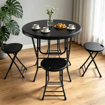 31.5" Round Folding Banquet Table, Portable Plastic Coffee Card Dining Table For Outdoor Party Event