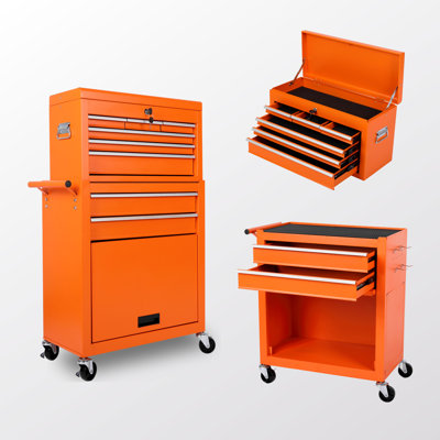 Coffre à outils à 8 tiroirs pour le garage, coffre supérieur amovible 2 en 1, chariot tout en métal avec roues verrouillables et crochets latéraux, profondeur de 24,91 po, armoire de rangement mobile