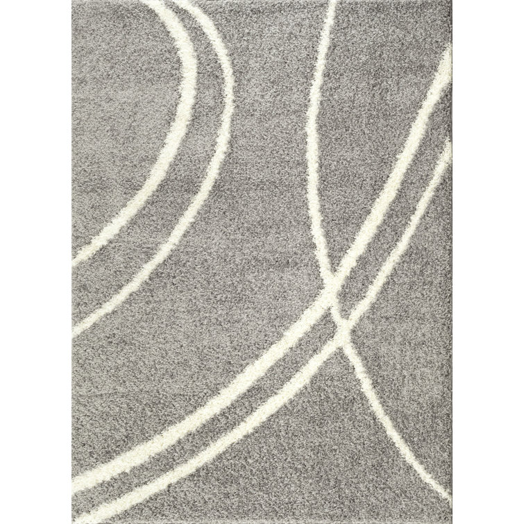 Meiko Modern Striped Shag Light Gray/Ivory Area Rug