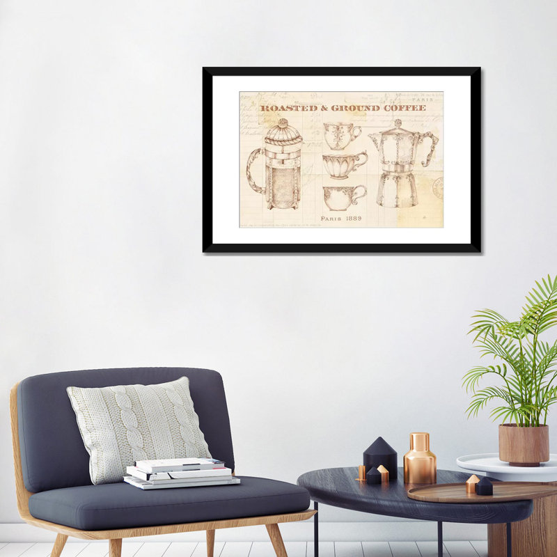 « authentique coffee i », reproduction d’impression sur toile, H 24 po x l 32 po x P 1 po, Papier d'art encadré noir, Blanc