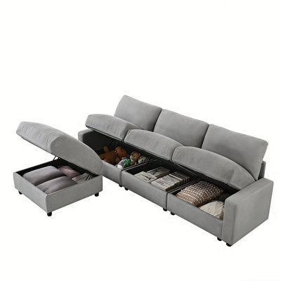 103.5" Modular Sectional Sofa With Deep Seat,Storage L Shaped Cloud Couch For Living Room,3-Seater Modern Sofa With Movable Ottoman