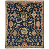 Charleigh-Palmette Hand Knotted Wool Oriental Area Rug in Blue