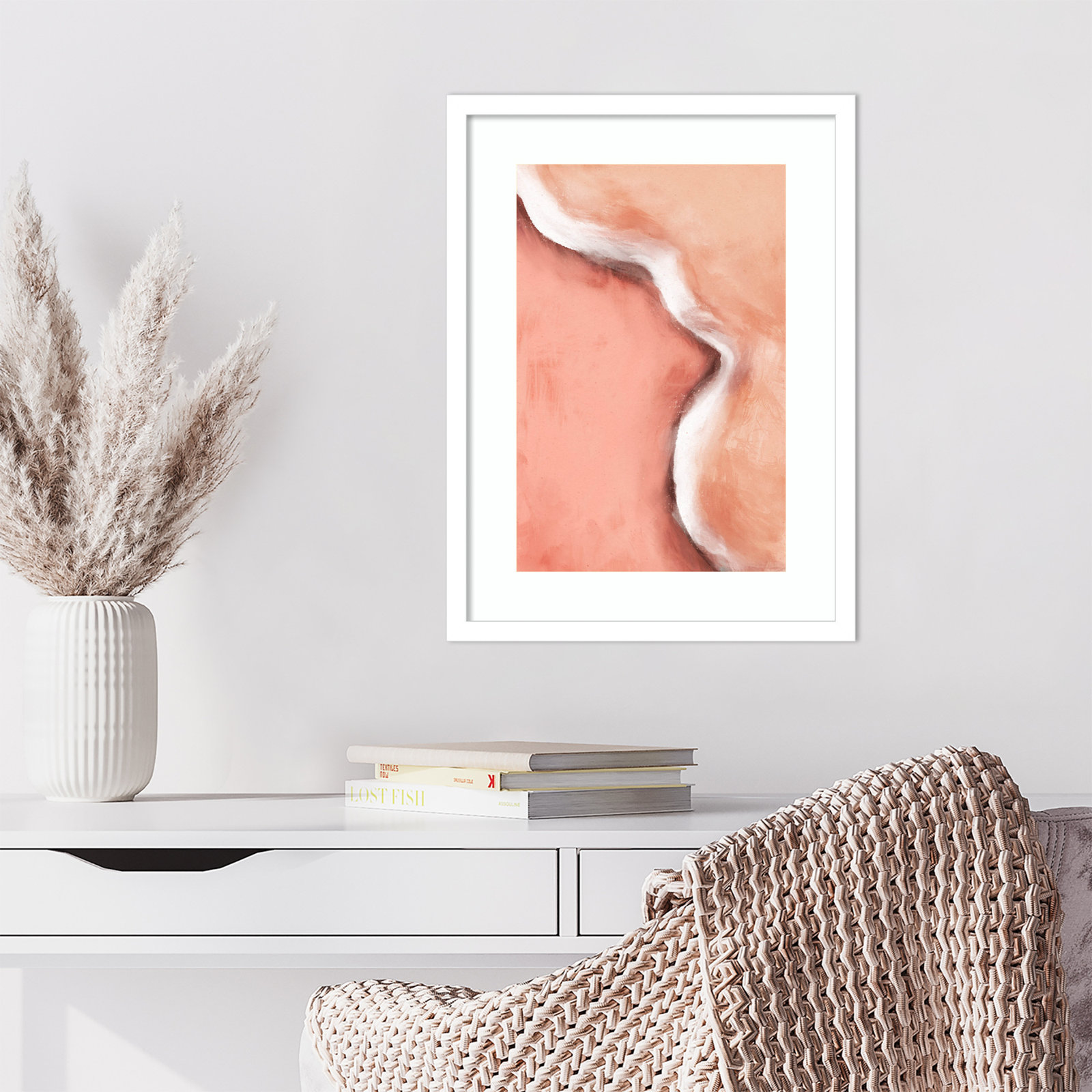 Peachy Wave by Treechild Wood Framed Wall Art Print, White, 21" H x 16" W