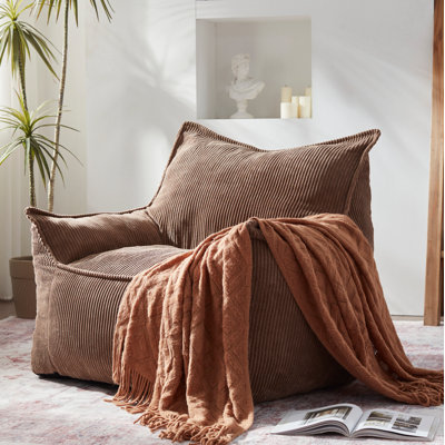 Modern Compression 39"W Oversized Corduroy Bean Bag Chair Filled with Memory Sponge