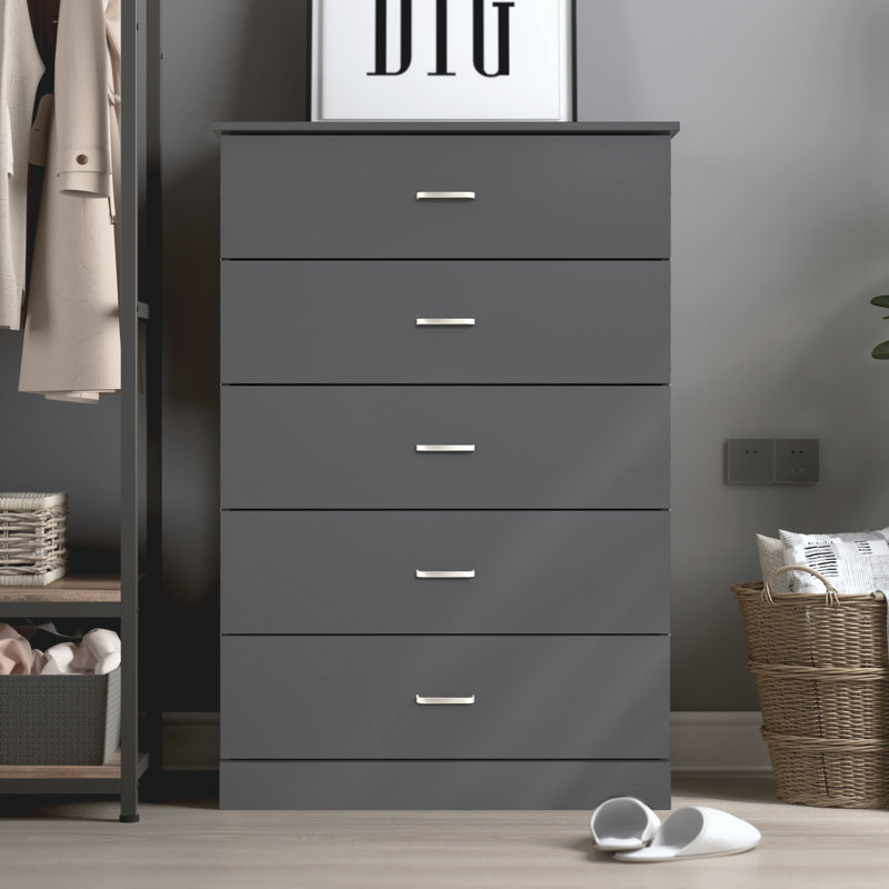 Commode 5 tiroirs Allyannah, Gris graphite