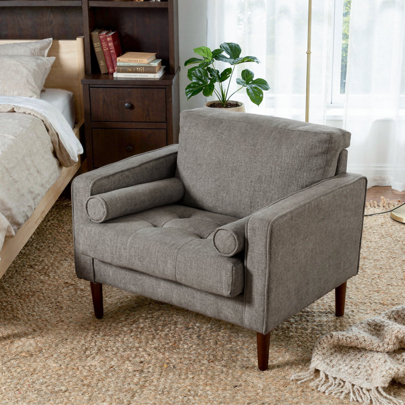 Iliana Upholstered Corduroy Square Arm Tufted Club Chair with 2 Pillows, Taupe Polyester