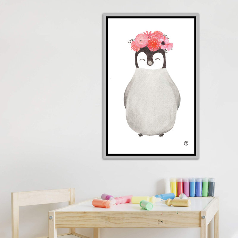 Art pingouin, H 48 po x l 32 po x P 1,5 po, Toile avec cadre argenté