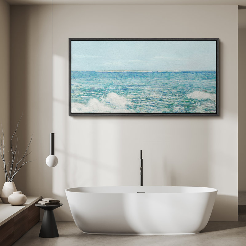 «Coastal Beach Serene Coastal Seascape Gentle Waves», reproduction sur toile, H 30 po x l 60 po, Noir, noir, noir, noir